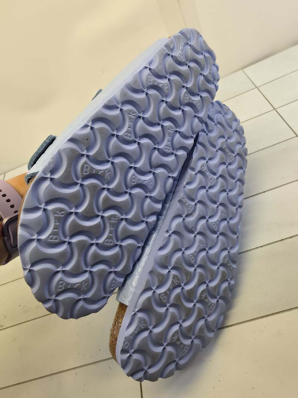 Birkenstock Women’s Sz 36 Arizona Rivet Logo Dusty Blue Leather Slides US 5-5.5 - Picture 6 of 6